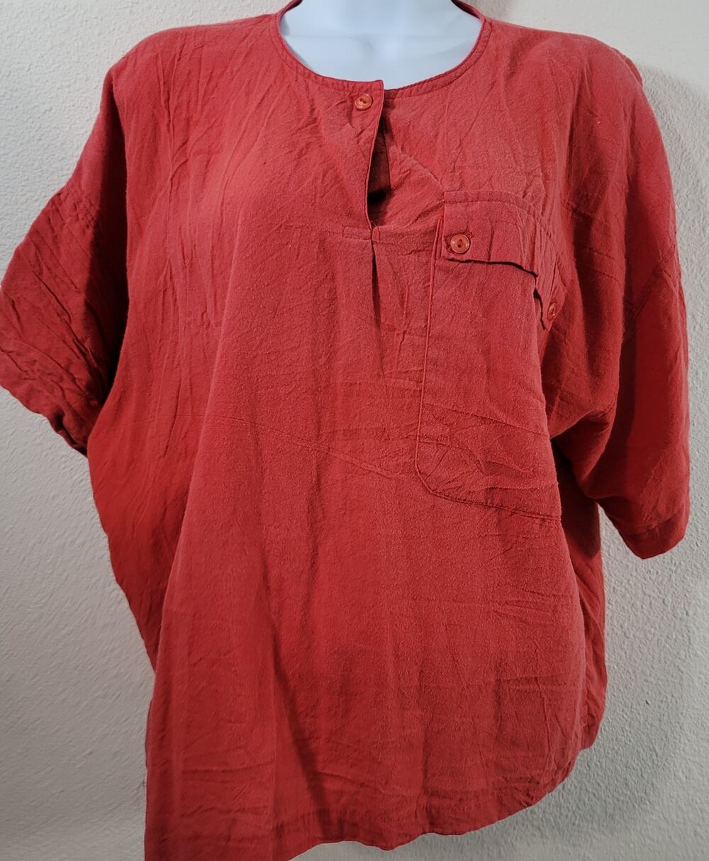 Gianna Burnt Orange Oversize Front Pocket Drop Shoulder Short Sleeve Top Large